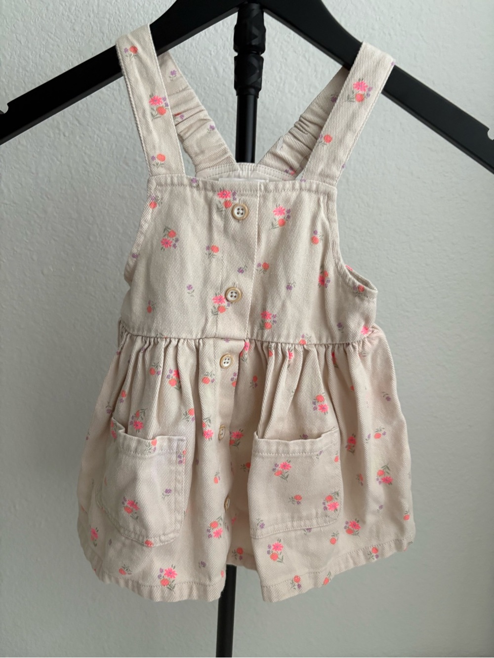 Cat & Jack Cream Floral Button-Front Pinafore Dress